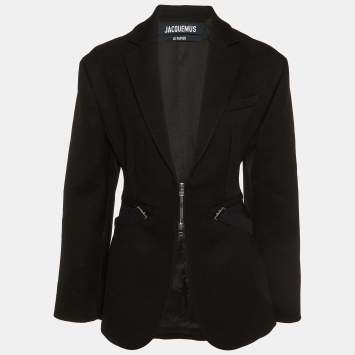 Pre Owned Jacquemus Black Wool Le Papier Zip Detail Blazer S