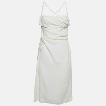 Pre Owned Jacquemus White Linen Blend La Robe Laurier Dress S