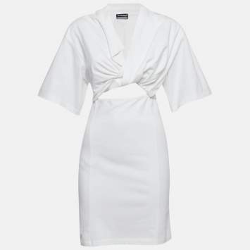 Pre Owned Jacquemus White Cotton Knit Cut-Out Mini Dress S