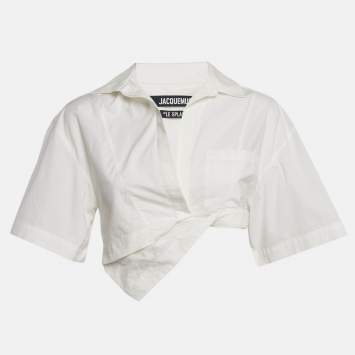 Jacquemus White Poplin Asymmetric Crop Top S