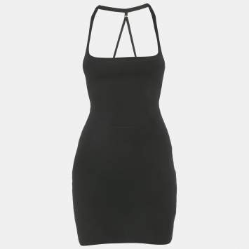 Pre Owned Jacquemus Black Rib Knit Detachable Ruffle Detail Mini Bodycon Dress S 