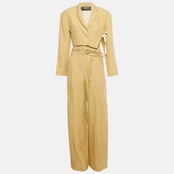 Jacquemus Yellow Pinstripe Linen L'Amour Suit S