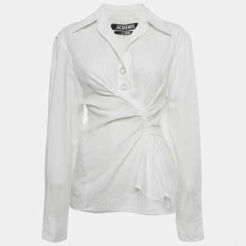 Pre Owned Jacquemus White Cotton Ruched Detail La Bomba Shirt M