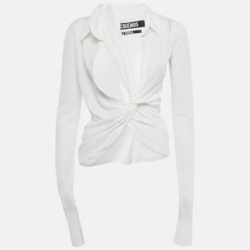 Pre Owned Jacquemus White Crepe Long Sleeve La Riviera Top M