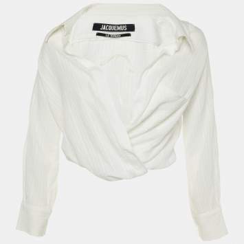 Pre Owned Jacquemus White  Textured Viscose Wrap Top S