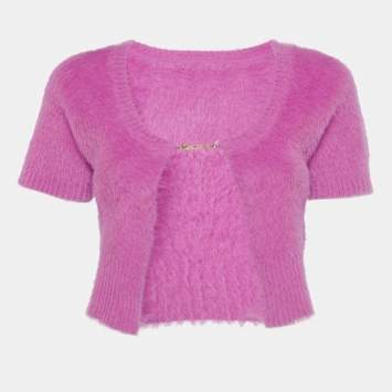 Pre Owned Jacquemus Pink Faux Fur Logo-Detail La Maille Neve Crop Top L