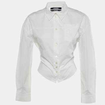 مملوكة مسبقًا Jacquemus White Cotton Le Splash Crop Top S 