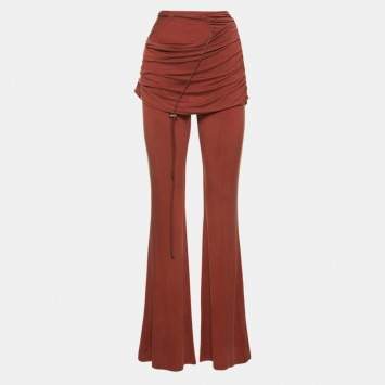 مملوكة مسبقًا Jacquemus Burnt Orange Jersey Ruched Overlay Espelho Drawcord Trousers S 