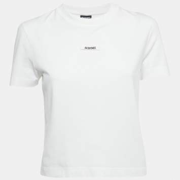 Pre Owned Jacquemus White Logo Cotton Crewneck T-Shirt L