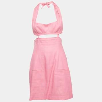 Pre Owned فستان ميني جاكيموس لا روب ليماو بفتحات بلون زهري مزيج الكتان مقاس متوسط