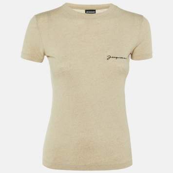 Pre Owned Jacquemus Beige Cotton & Linen Blend Fitted T-Shirt Tops