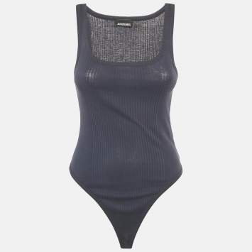 Pre Owned Jacquemus Navy Blue Cotton Rib Knit Le Caraco Bodysuit L