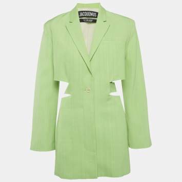Pre Owned Jacquemus Florescent Green Silk Blend Cut -Out Le Splash Bari Dress M 