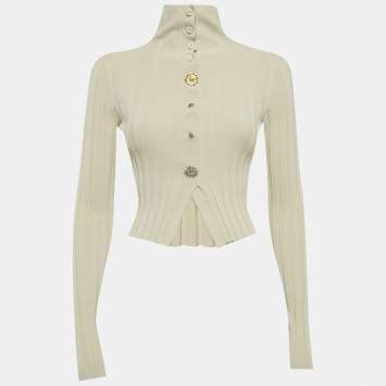 Pre Owned Jacquemus Beige Rib Knit Button Detail Top M