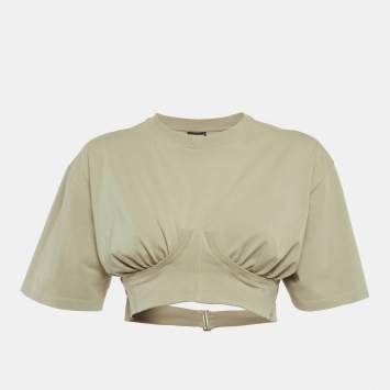 Pre Owned Jacquemus Sage Green Jersey Caraco Cropped T-shirt M