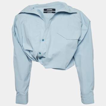 Pre Owned Jacquemus La Montagne Blue Cotton Cropped Shirt S
