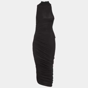 Pre Owned Jacquemus Black Jersey Ruched La Robe Piazza Midi Dress XS