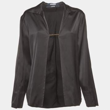 مملوكة مسبقًا Jacquemus Black Satin La Chemise Notte Open-Front Shirt M
