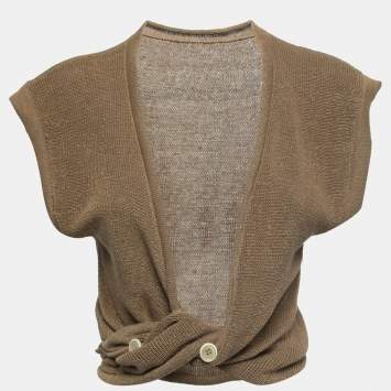 Pre Owned Jacquemus Dark Beige Linen Knit Twisted Sleeveless Top S