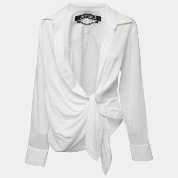 Pre Owned Jacquemus White Cotton Tie Detailed Full Sleeve Cropped Shirt S