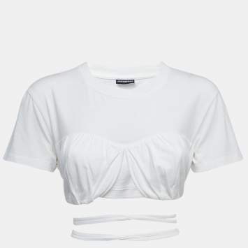 Pre Owned Jacquemus White Cotton Tie Detail Short Sleeve Crop Top M