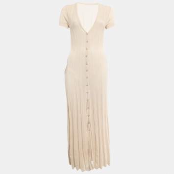 Pre Owned Jacquemus Beige Cotton Rib Knit Dolcedo La Robe Cardigan Dress M 