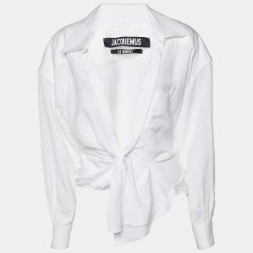 Pre Owned Jacquemus La Riviera White Tie Front Full Sleeve Cropped Shirt S 