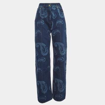 Pre Owned Jacquemus Blue Le De Nimes Bordado Denim Wide-Leg Jeans L Waist 32''