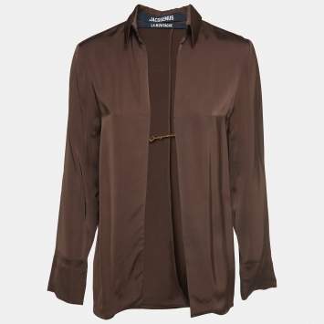 Pre Owned Jacquemus Brown Satin Charm Logo Detail Notte Shirt S