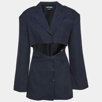 Pre Owned Jacquemus Navy Blue Cut-Out Detail Linen Blend La Veste Arles Blazer S
