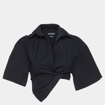 Pre Owned Jacquemus Black Cotton Asymmetric Crop Shirt S