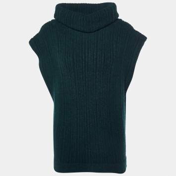 Pre Owned Jacquemus Dark Green Merino Wool Knit Cut-Out Turtleneck Vest XS