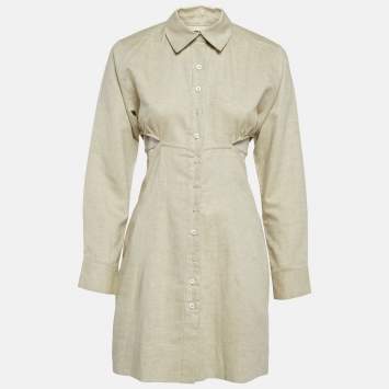Pre Owned Jacquemus Lannee 97 Green Cotton and Linen Cut-Out Shirt Dress S 