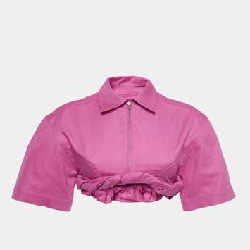 Pre Owned Jacquemus La Chemise Pink Silpa Cotton Blend Crop Shirt S