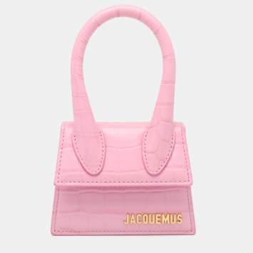 Pre Owned Jacquemus Pink Croc Embossed Leather Mini Le Chiquito Top Handle Bag