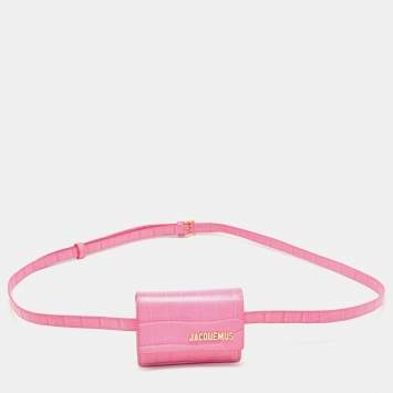 Pre Owned Jacquemus Pink Croc Embossed Leather La Ceinture Bello Double Tour Belt Bag