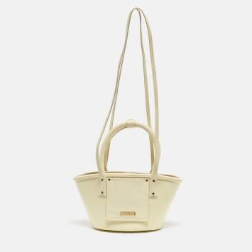 Pre Owned Jacquemus Yellow Woven Embossed Leather Le Petit Panier Basket Tote
