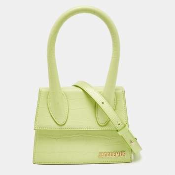 Pre Owned Jacquemus Green Green Croc Embossed Leather Le Chiquito Moyen Top Handle Bag