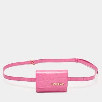 Pre Owned Jacquemus Pink Croc Embossed Leather La Ceinture Bello Double Tour Belt Bag
