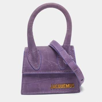 Pre Owned Jacquemus Purple Croc Embossed Nubuck Leather Mini Le Chiquito Top Handle Bag