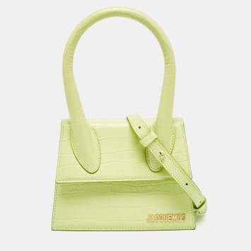 Pre Owned Jacquemus Light Green Croc Embossed Leather Le Chiquito Moyen Top Handle Bag