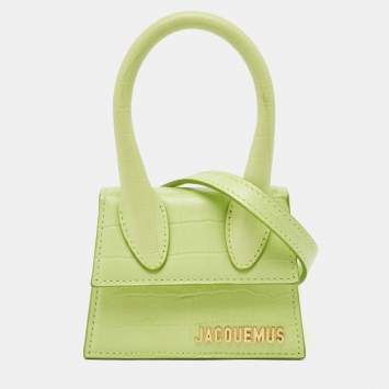 مملوكة مسبقًا Jacquemus Light Green Croc Embossed Leather Mini Le Chiquito Top Handle Bag
