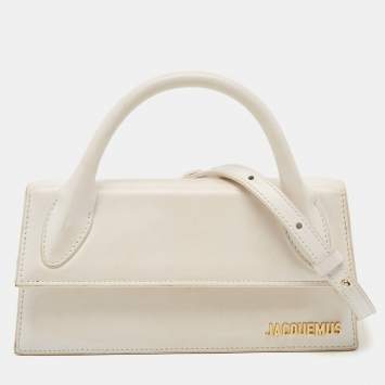 مملوكة مسبقًا Jacquemus White Leather Long Le Chiquito Top Handle Bag