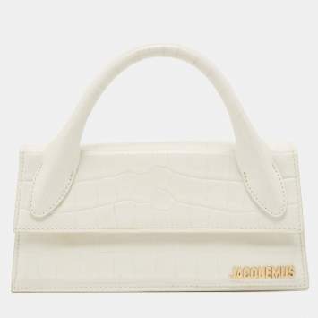 مملوكة مسبقًا Jacquemus White Croc Embossed Leather Long Le Chiquito Top Handle Bag