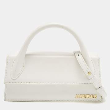 Jacquemus White Leather Long Le Chiquito Top Handle Bag