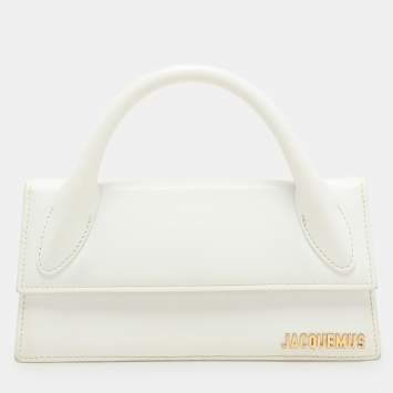 Jacquemus White Leather Long Le Chiquito Top Handle Bag