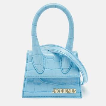 Pre Owned Jacquemus Light Blue Croc Embossed Leather Mini Le Chiquito Top Handle Bag