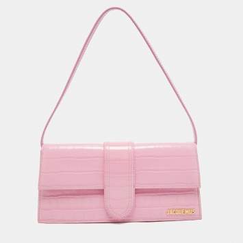 Pre Owned Jacquemus Pink Croc Embossed Leather Le Bambino Long Shoulder Bag