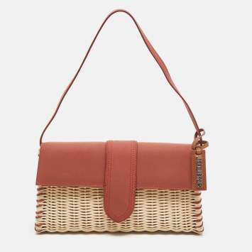 Pre Owned Jacquemus Brick Brown/Cream Nubuck Leather and Wicker Le Bambino Long Bag