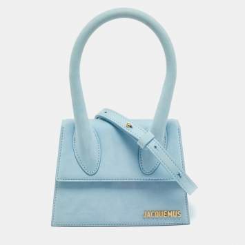 Pre Owned Jacquemus Light Blue Nubuck Leather Le Chiquito Moyen Top Handle Bag